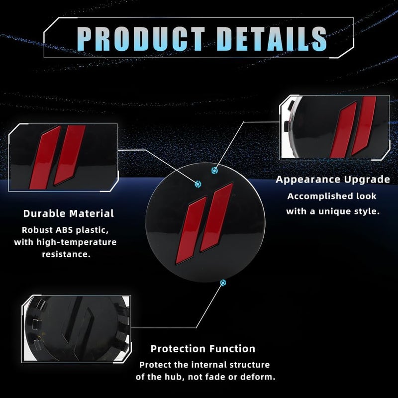 VANKUB 4pcs Wheel Center Cap 63mm/2.5 inches Slash Covers Hub Cap Emblem Badge for Dodge Charger Challenger Durango Hornet Dart R/T SRT Magnum Nitro Journey Caliber Avenger (Black & Red) - Image 3